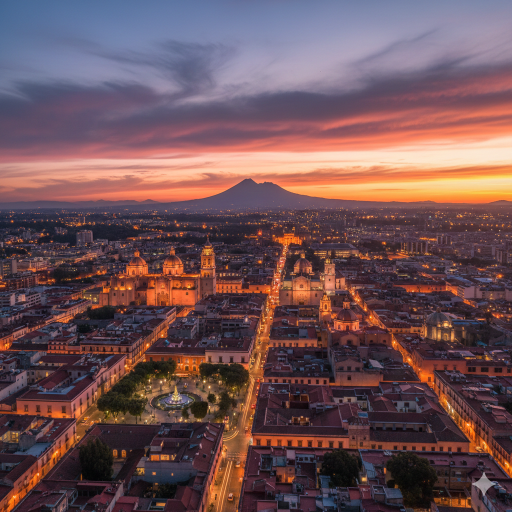 La ciudad de Puebla al atardecer